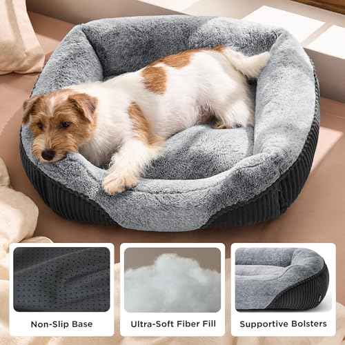 Washable Dog Bed Small Dog＆Cat Rectangle Kitten Puppy Bed (Grey / 20"L x 19"W x 6"Th)