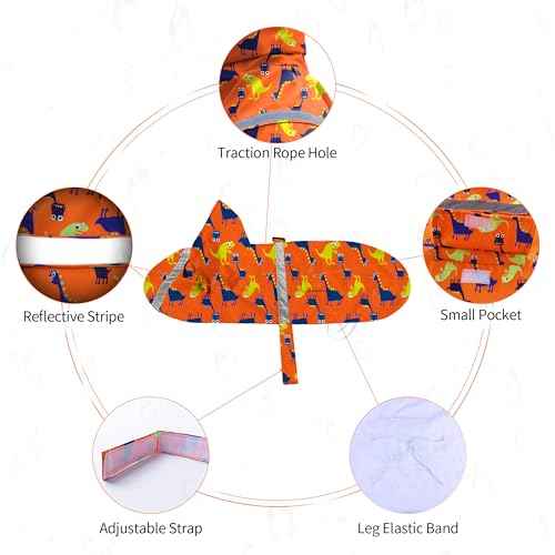 Large Dog Raincoat Adjustable (Large (Pack of 1) / Orange Dinosaur)