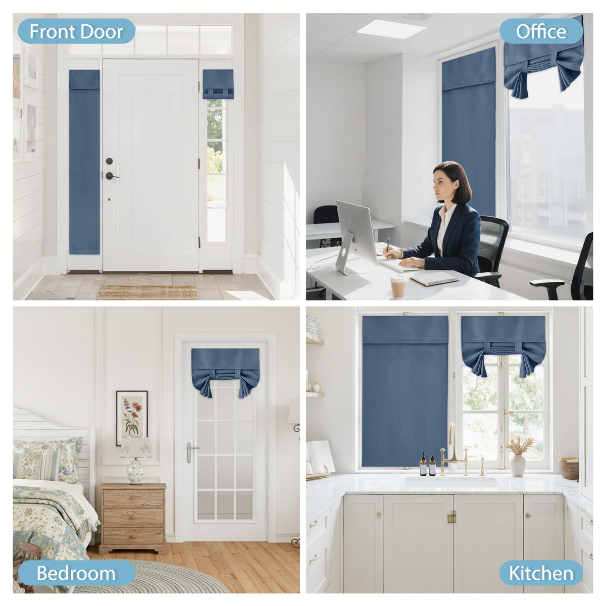 Blackout Curtain Privacy Window Drape for Living Room Bedroom Door (Stone Blue / 36"W x 80"L (Pack of 1))