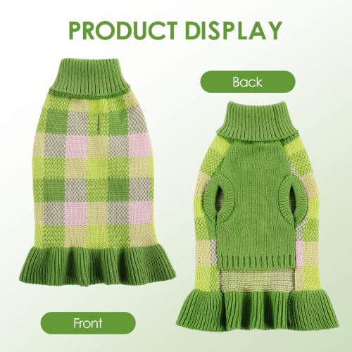Dog Sweater Dress Plaid Knitwear for Small Dogs Girl Christmas Clothes (Green / X-Small)