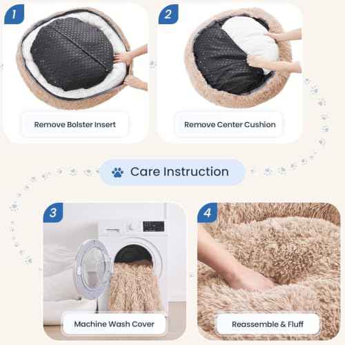 Calming Washable Dog Beds Large Sized Dog (Camel / 36.0"L x 36.0"W x 8.0"Th(Removable))