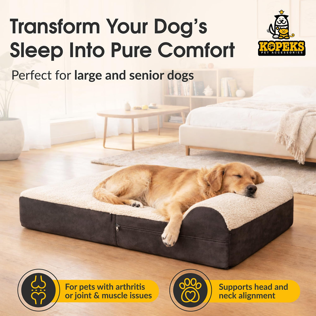 Jumbo Orthopedic Dog Bed (Brown-Plush Top / XL - 50"x34"x10")