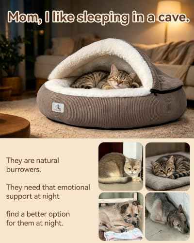 Calming Cozy Dog Cave Cover Bed (Brown)