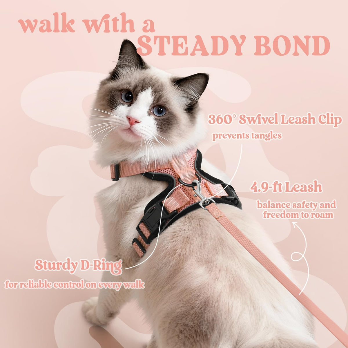 Cat Harness and Leash Set (Xs / Light Salmon Pink)