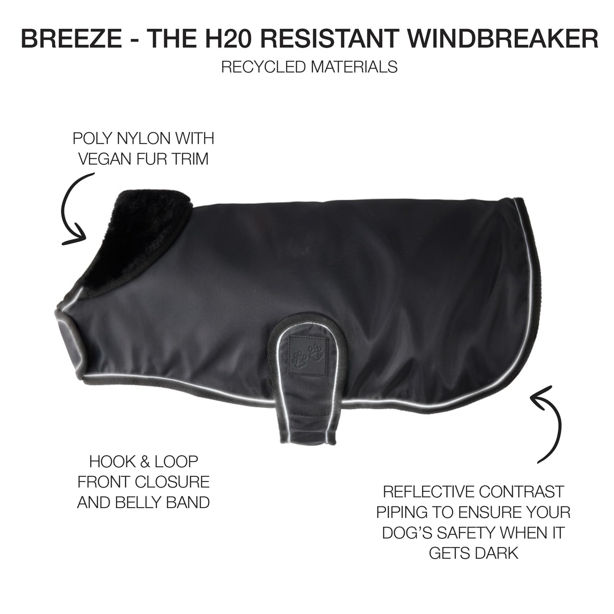 Breeze II Dog Raincoat (Black / Medium (20-45 lbs))