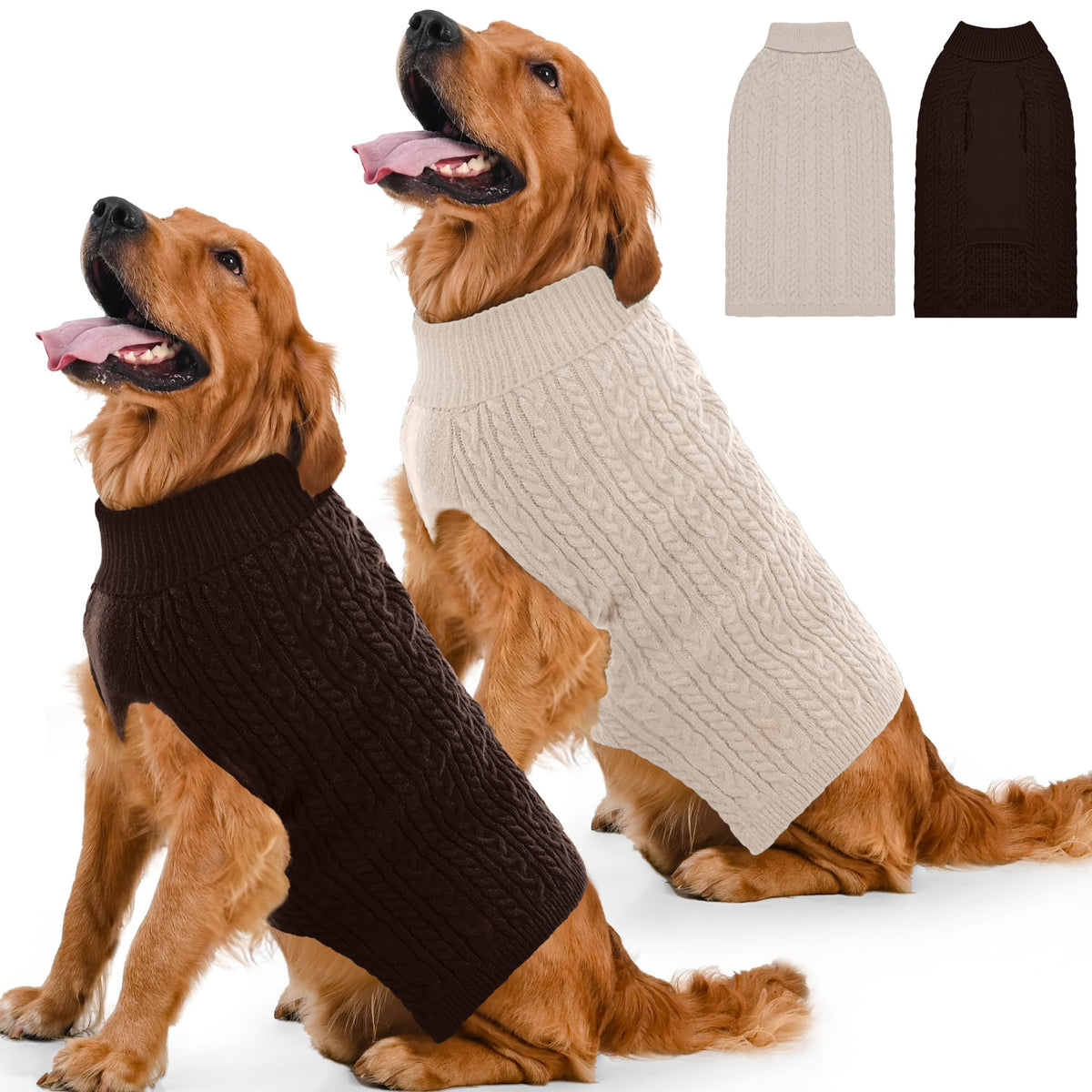 Dog Sweater 2 Pack for Large Dogs (Oatmeal & Brown / XX-Large)
