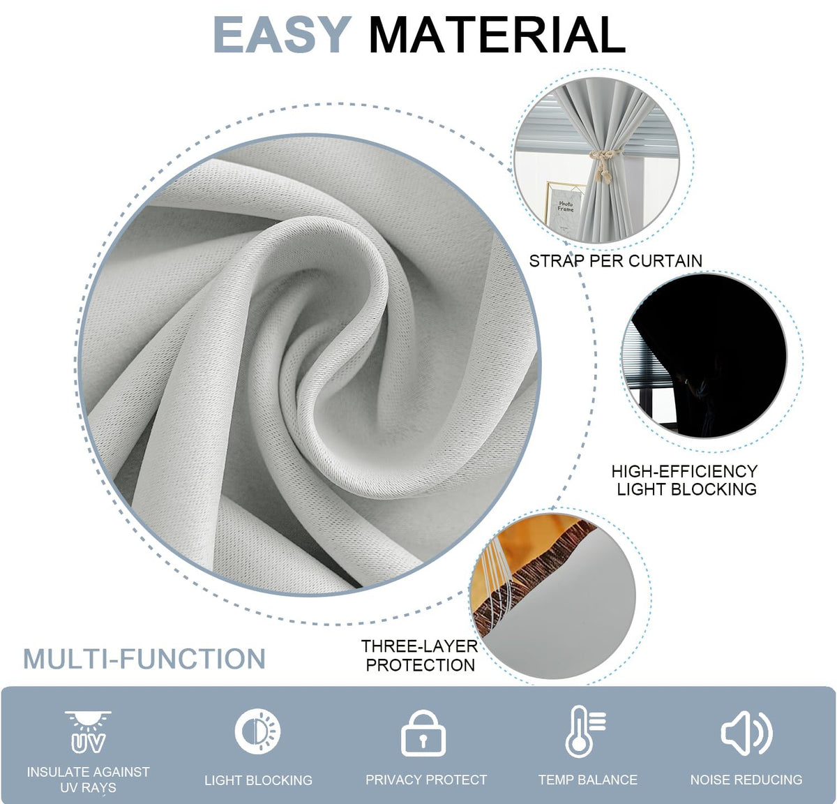 Self Adhesive Curtains (59"W x 71"L (Pack of 1) / Light Grey)