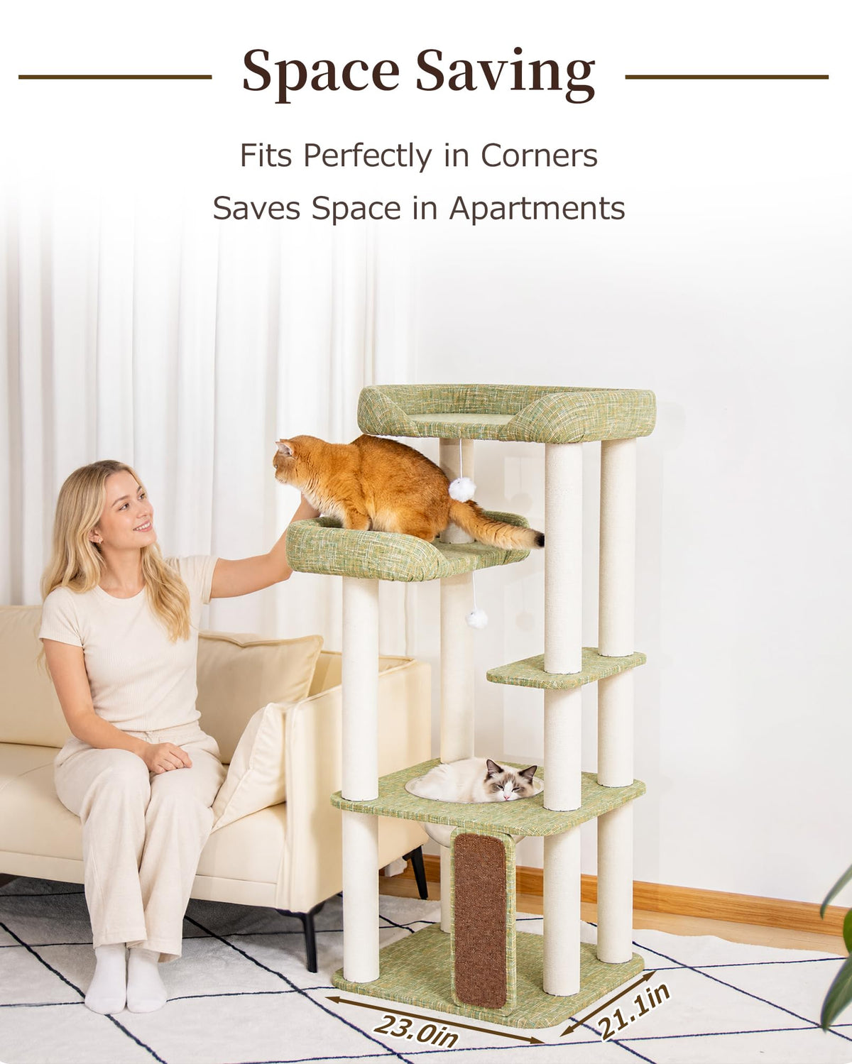 53" Cat Tree Tower for Large Cats (Green 53'')