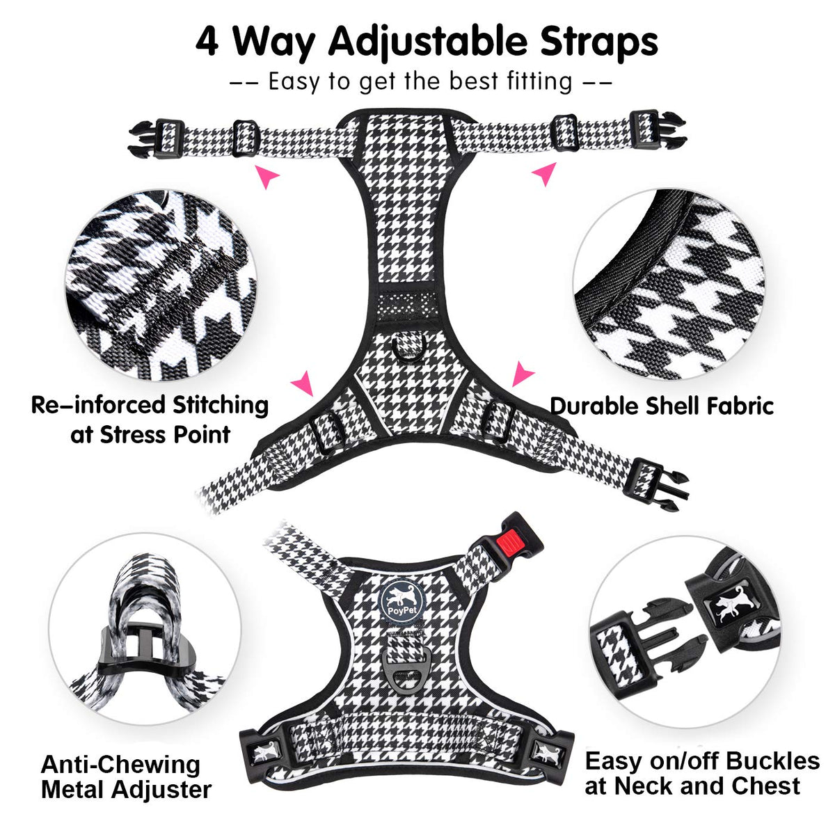 Plaid Dog Harness Medium (Medium / Houndstooth)