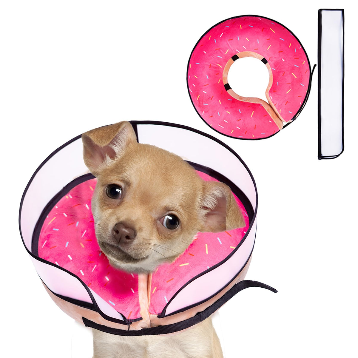 Inflatable Dog Cone Collar with Enhanced Anti (Small / Donut Pink)