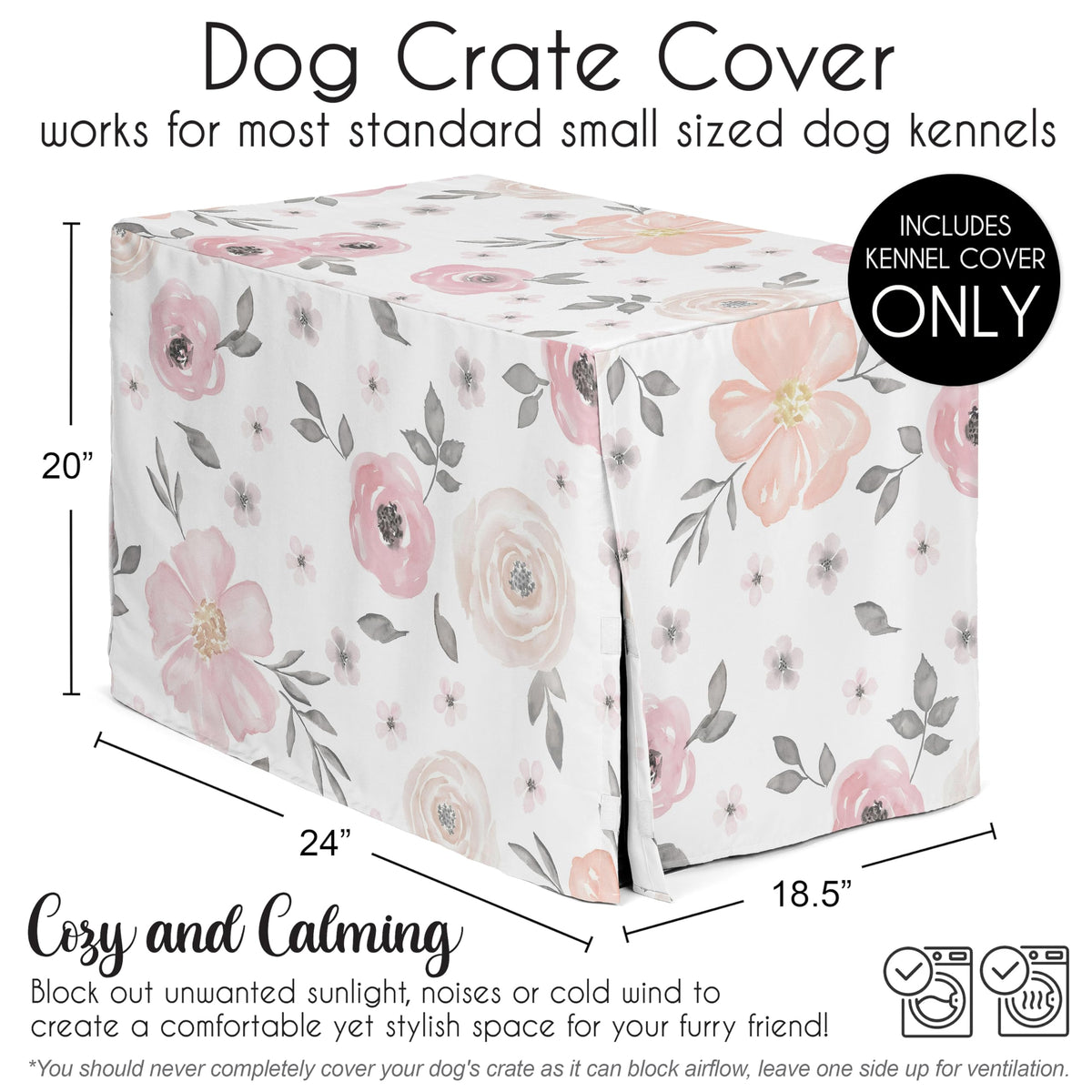 24in. Small Dog Crate Cover (Pink and Grey Watercolor / 24in. x 18.5in. x 20in.)
