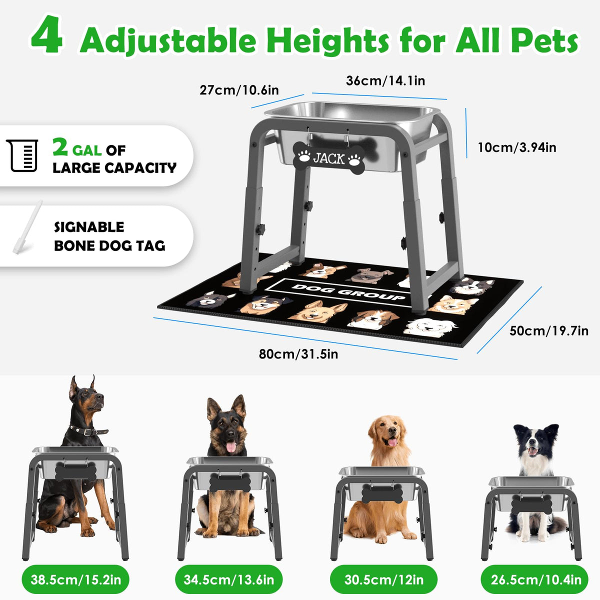 2 Gallon Elevated Dog Water Bowl (Grey-2 GAL / Height: 10.4-15.2")