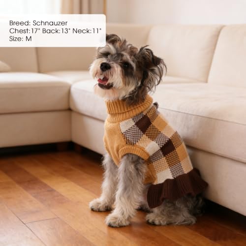 Dog Sweater Dress Plaid Knitwear for Small Dogs Girl Christmas Clothes (Coffee / Small)