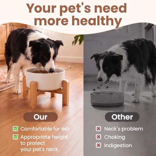 Elevated Ceramic Dog Bowl with Bamboo Stand (Gray Blue / 7.6Cup)