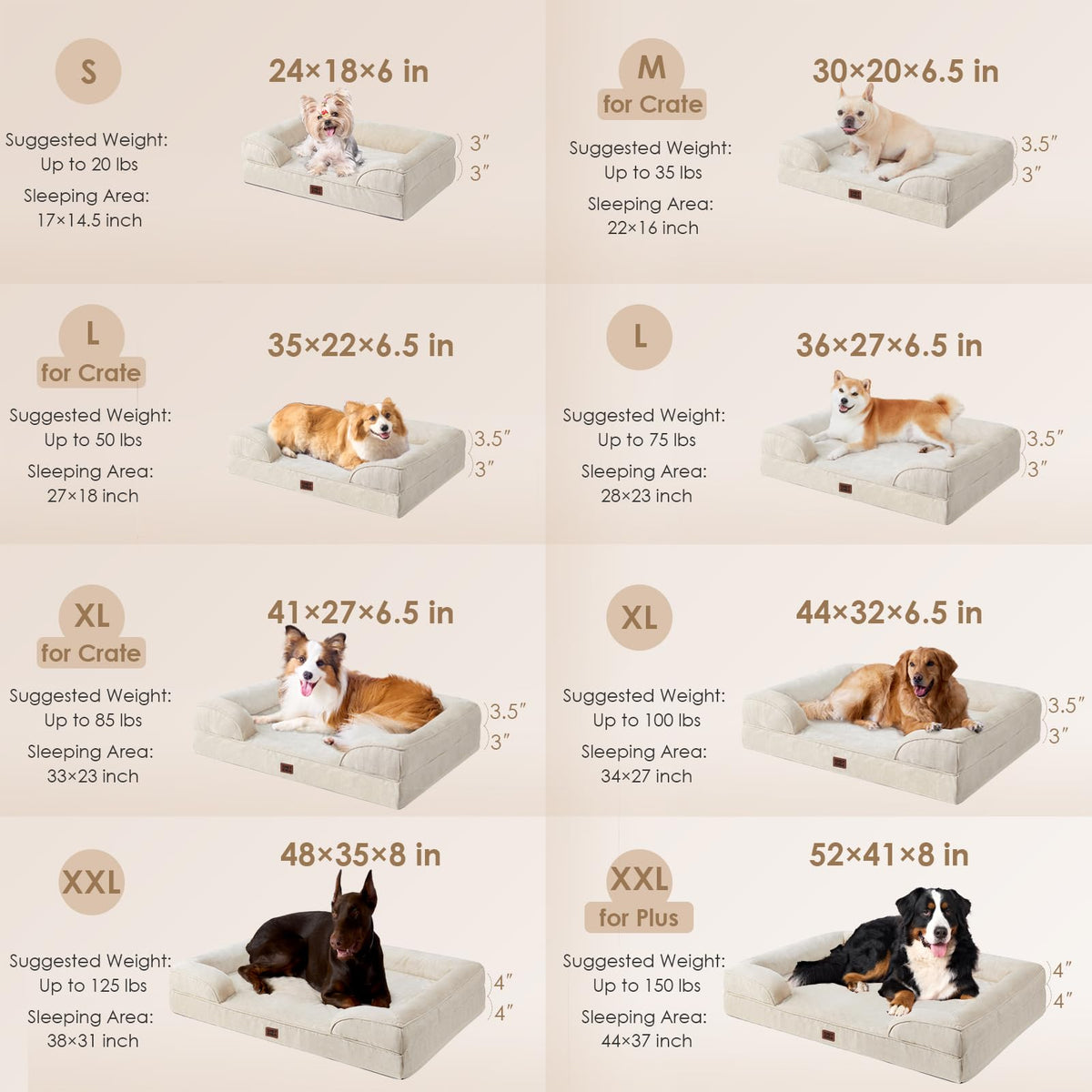 Orthopedic Small Dog Bed (Beige / 24.0"l X 18.0"w X 6.0"th)
