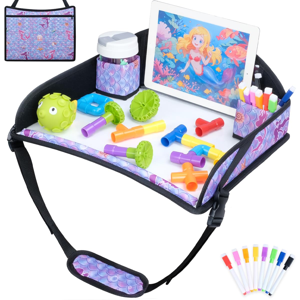 Kids Travel Tray for Toddler Car Seat (Mermaid)