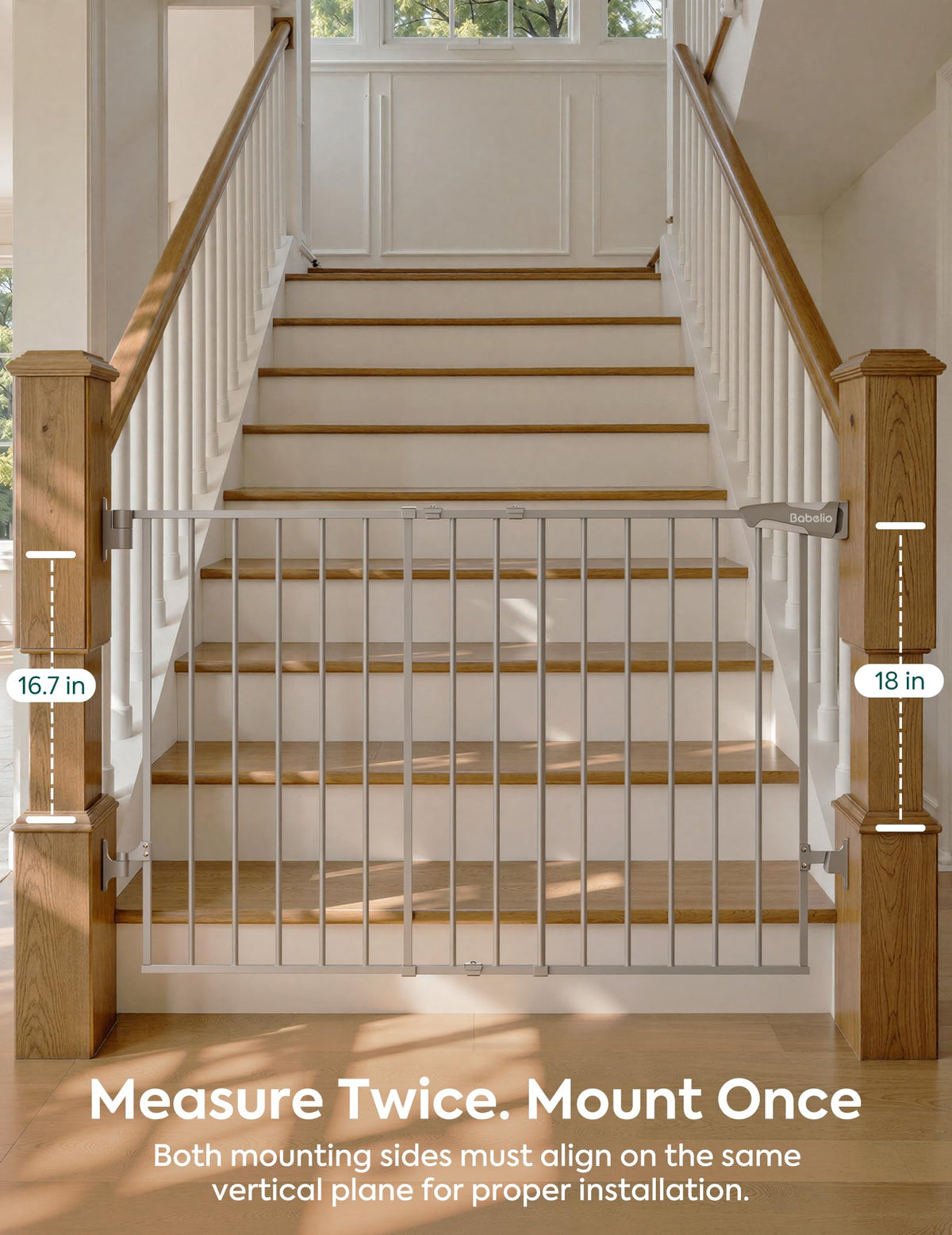 No Bottom Bar Baby Gate (Grey - B17 / 28" H, 26-43" W-Standard)