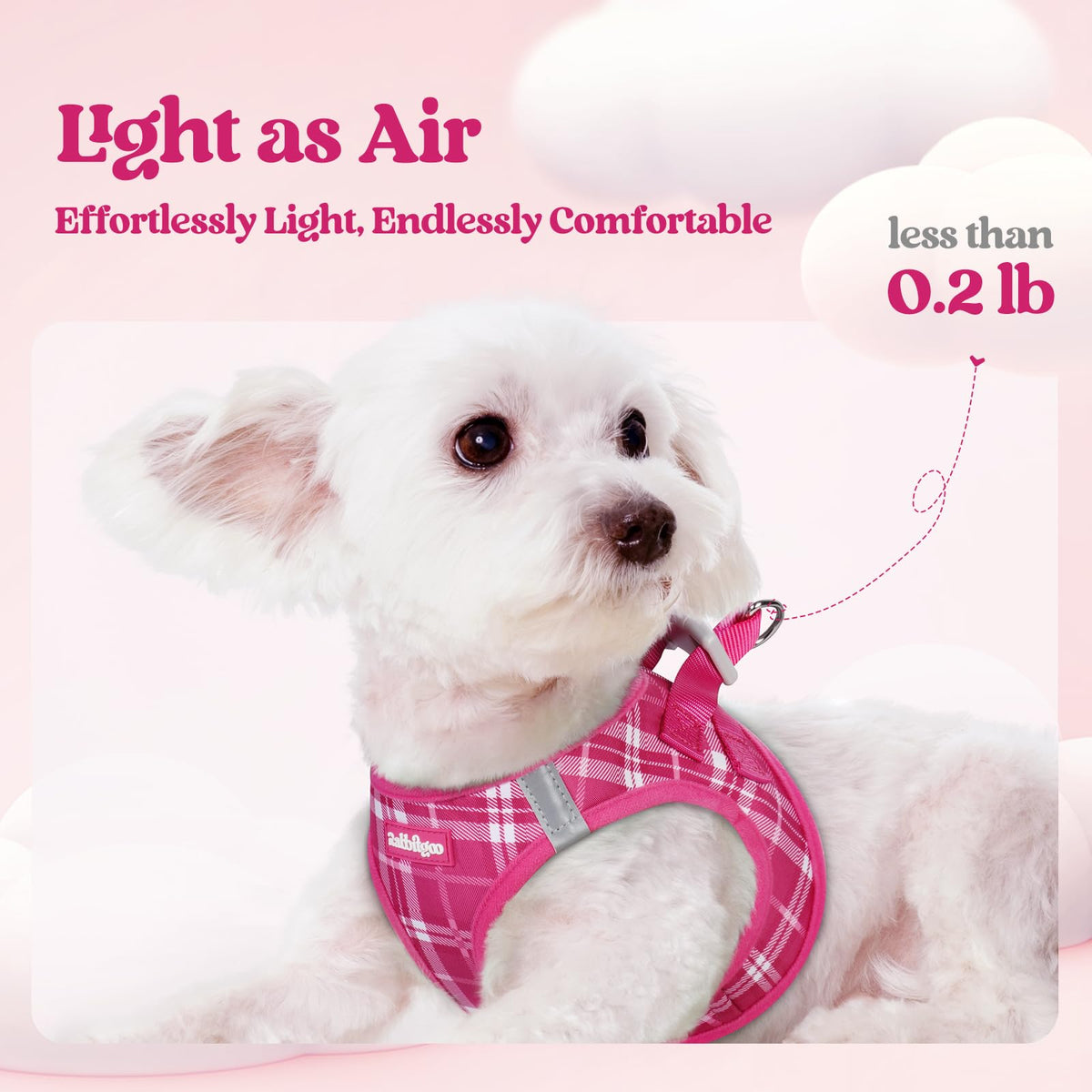 Dog Harness Small Sized and Leash Set (Rose Red Plaid / Xs (chest: 13.3 - 15.5"))