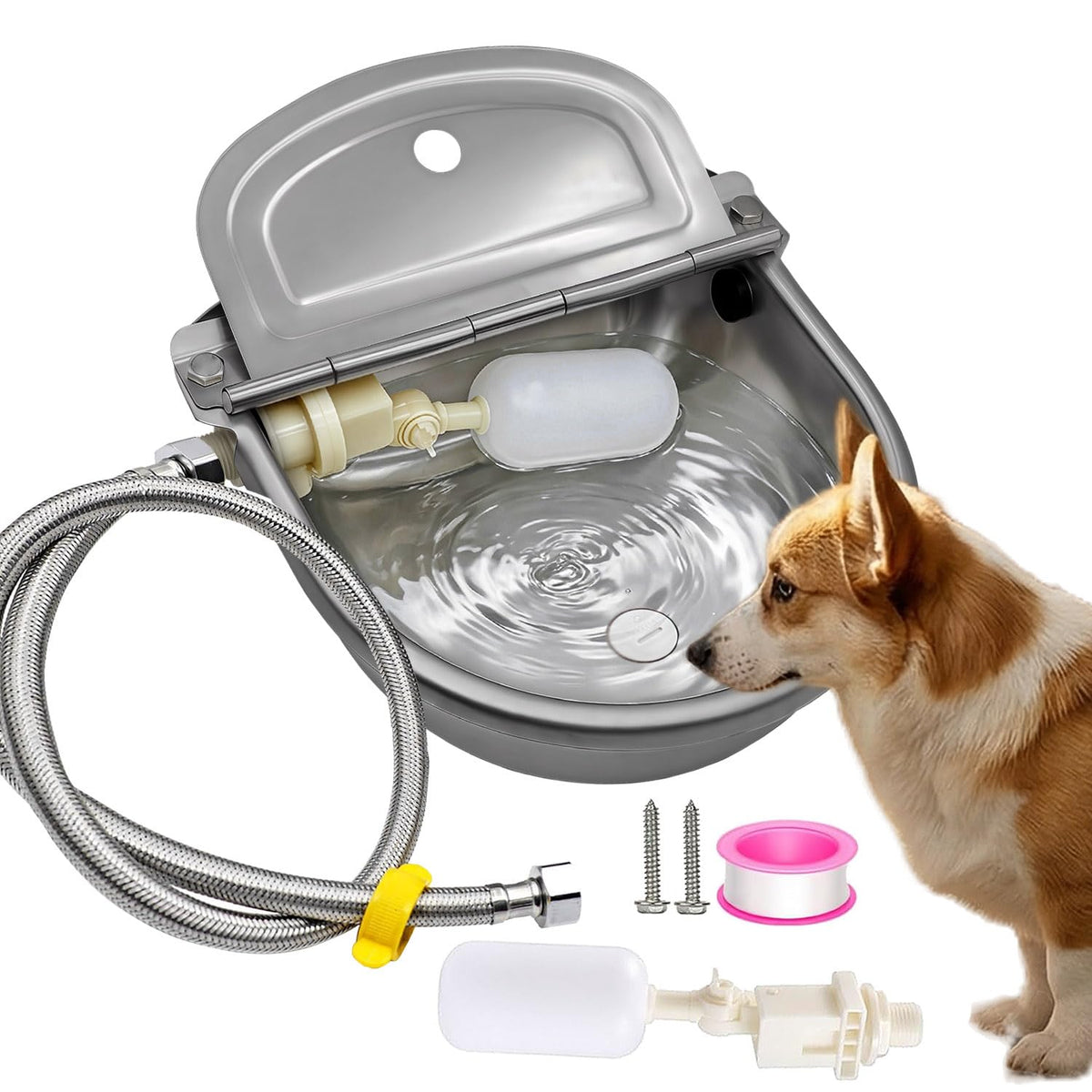 Automatic Water Dispenser for Dog Water Bowl Dispenser Large Size Stainless (Metallic Gray / Large)