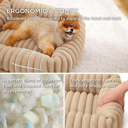 ComfyFleece® Cute Dog Bed for Small Dogs & Cats (20.0"L x 19.0"W x 6.0"Th / Sandy Beige)