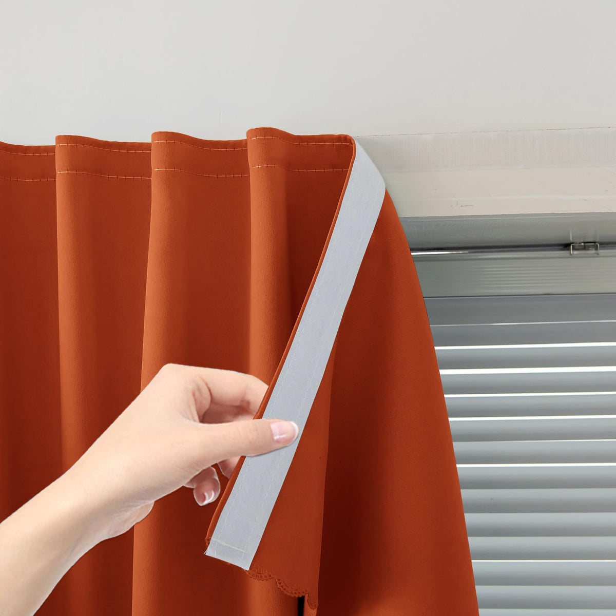 Self Adhesive Curtains Portable Blackout Curtain Simple and Easy to Install Bedroom Window Thermal Lnsulated Kitchen Room Darkening Black Small Drapes (47"W x 84"L (Pack of 1) / Orange)
