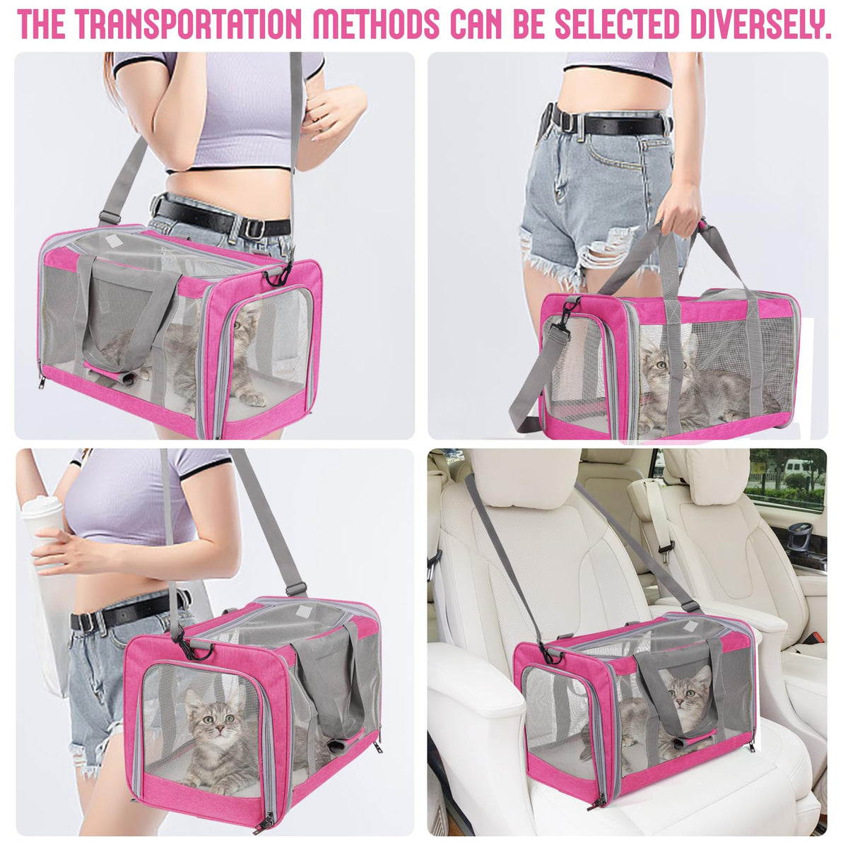 Pet Carrier for Large Cats of 20 Lbs (Pink)