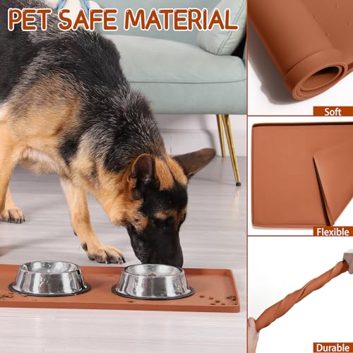 Silicone Cat & Dog Food Mat for Floors Waterproof (Brown / 24''×16'')