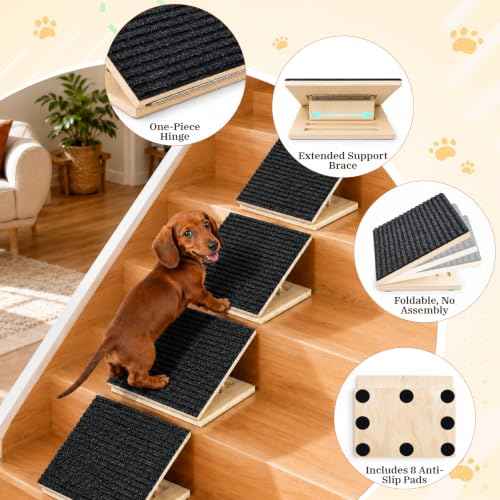 1 Pack Wooden Dog Ramp for Stairs with 8 Anti (Black)
