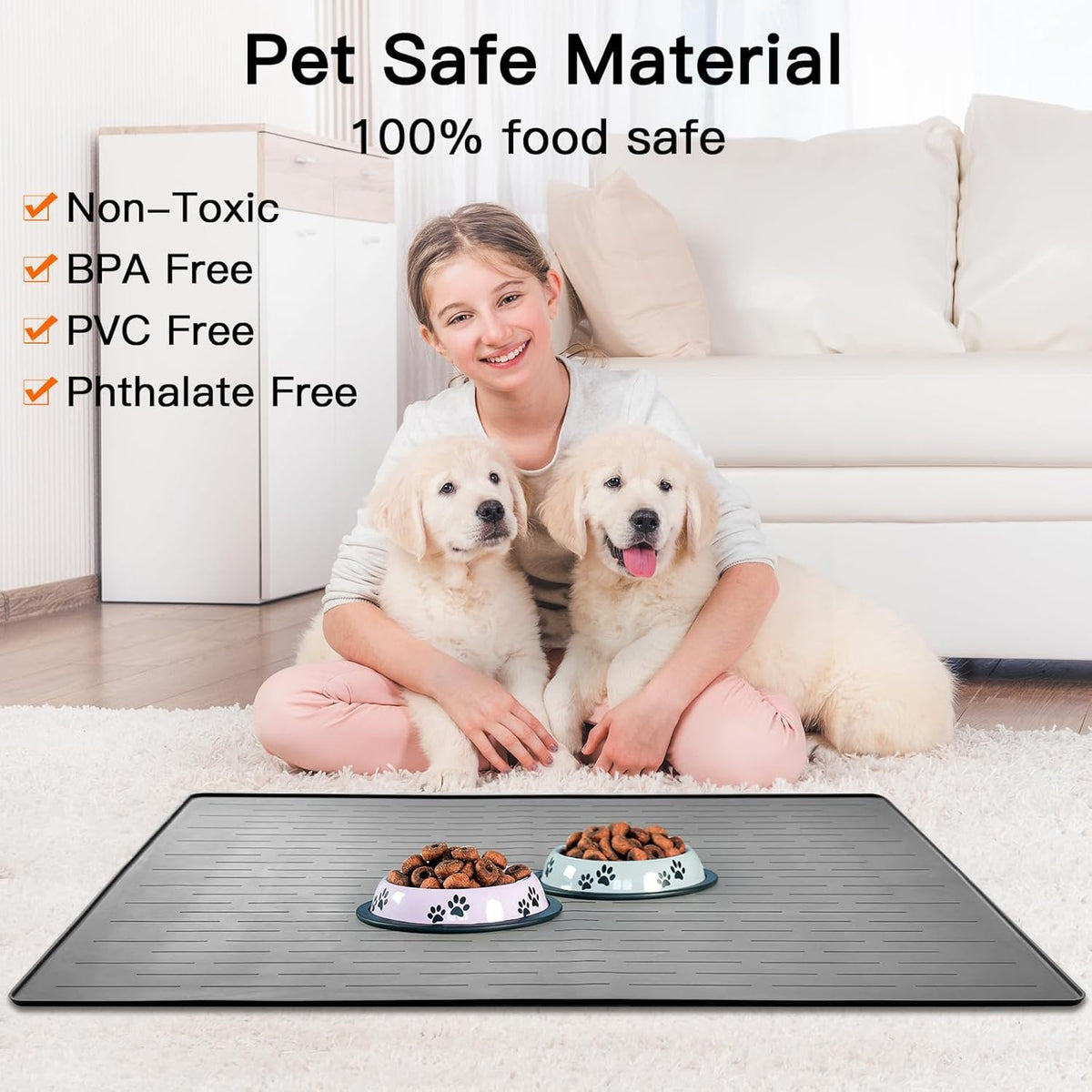 Silicone Pet Food Mats (Gray Green / 48"L x 32"W)
