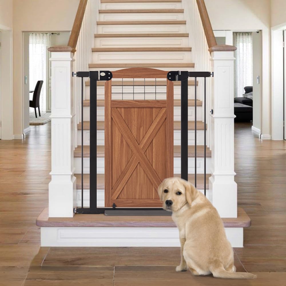 Farmhouse Barn Door Dog Gate (Walnut / 39" Tall)
