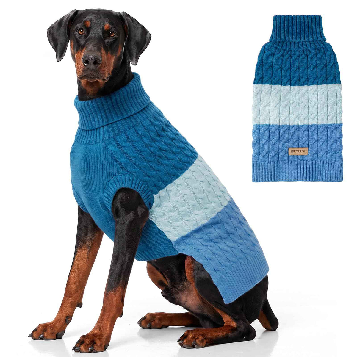 Turtleneck Dog Sweater for Large Dogs Color Block Thermal Knit (2XL / Blue)