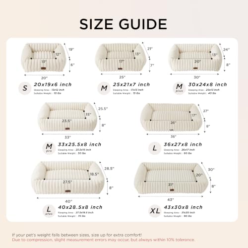 ComfyFleece® Cute Dog Beds Large Sized Dog Washable (36.0"L x 27.0"W x 8.0"Th / Cream)