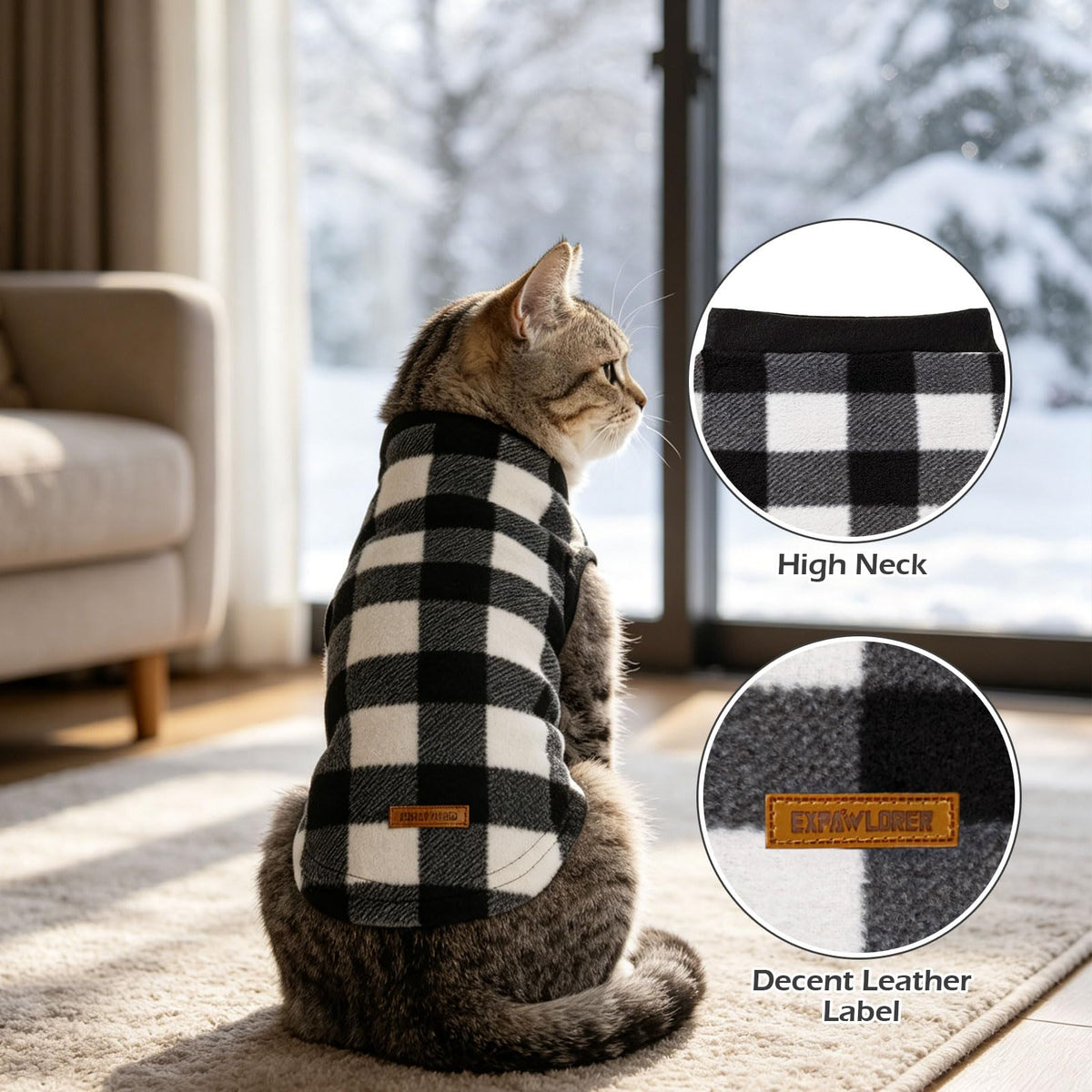 Cat Sweater Warm Fleece Pet Clothes for Cats Only (Black / Medium)