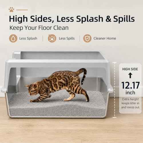 XL Stainless Steel Cat Litter Box with High Sided Enclosure (XL-Cool Grey)