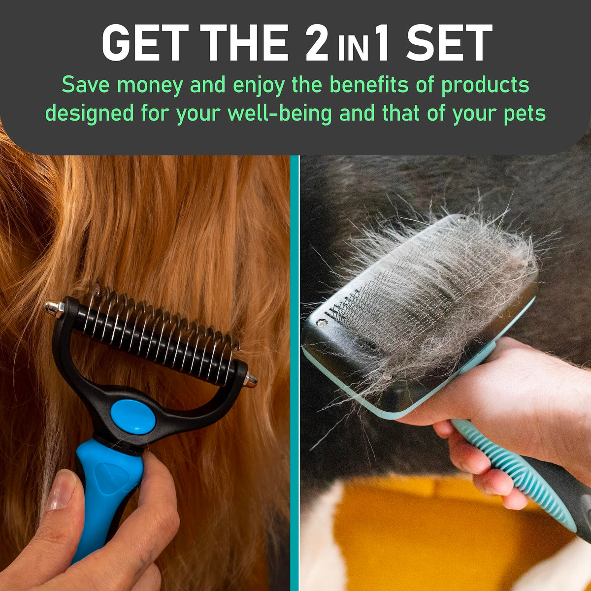 Dog Rake and Brush Set for Shedding (A - Rake & Brush (Best Value) / Large)
