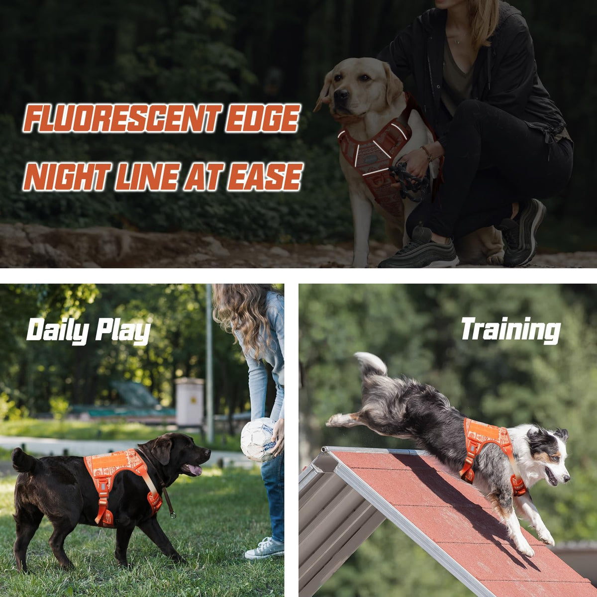 Tactical Dog Harness Medium Sized Dog No Pull Adjustable Dog Vest (Tribal Patterns-Orange / M(Neck:16-22",Chest:22-33"),35-50 lbs)