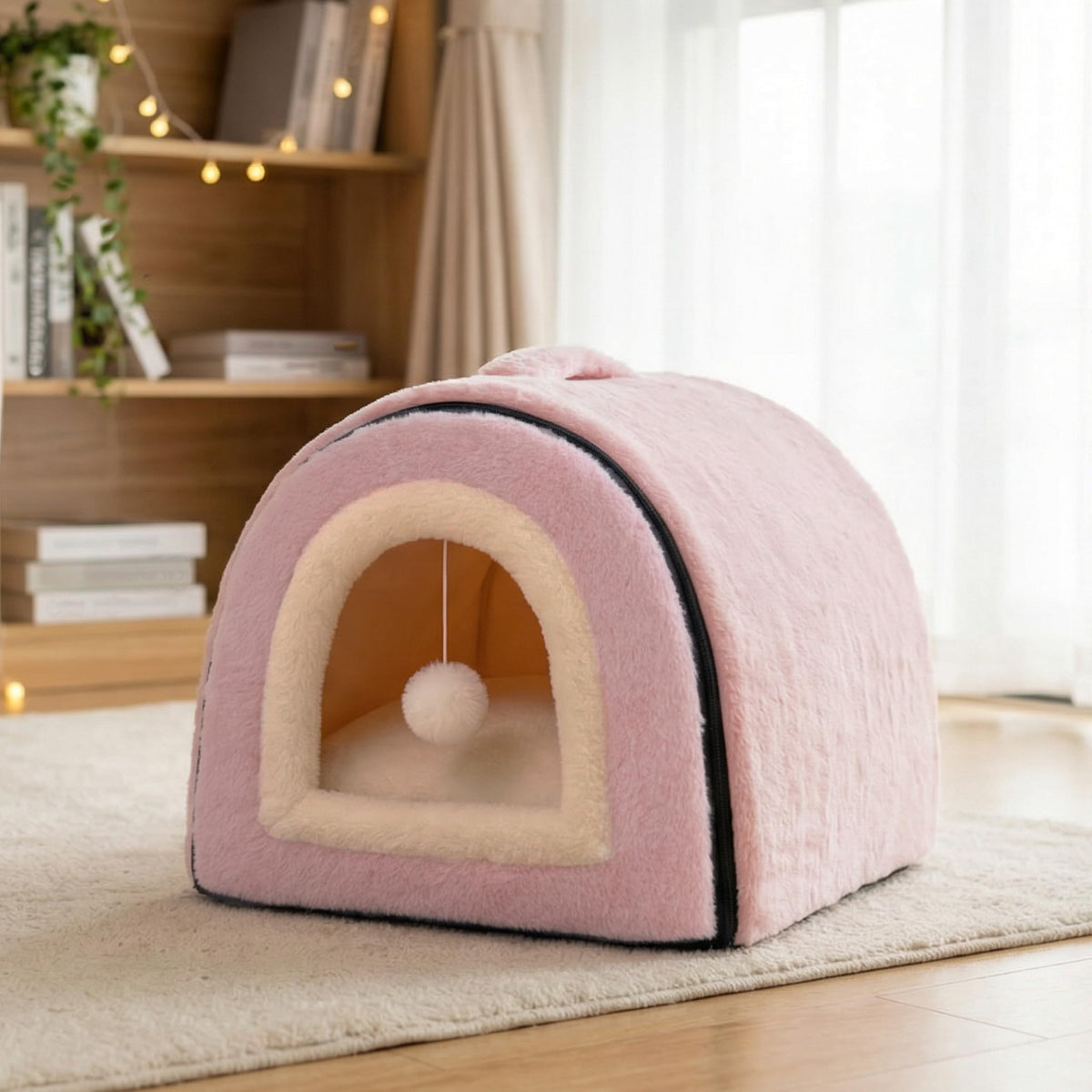 Cat Bed for Indoor Cats (Pink / L:(17.5"×16.9"×15.9"))