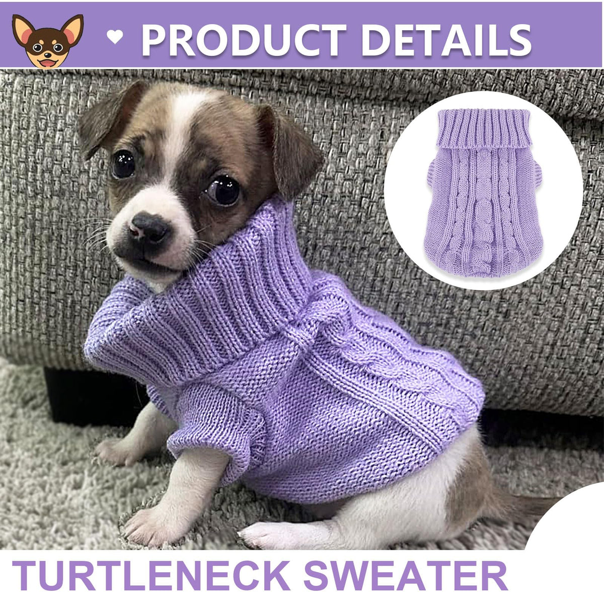 2 Pack Dog Sweaters for Small Dogs (Large / Purple-Beige)