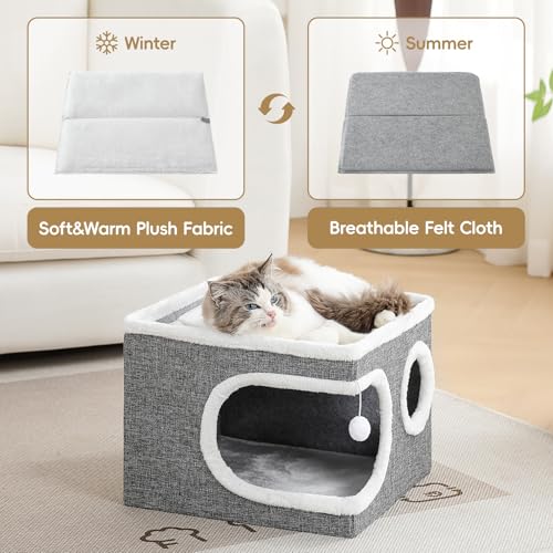 Cat Beds for Indoor Cats (Grey / 16"D x 16"W x 13"H)