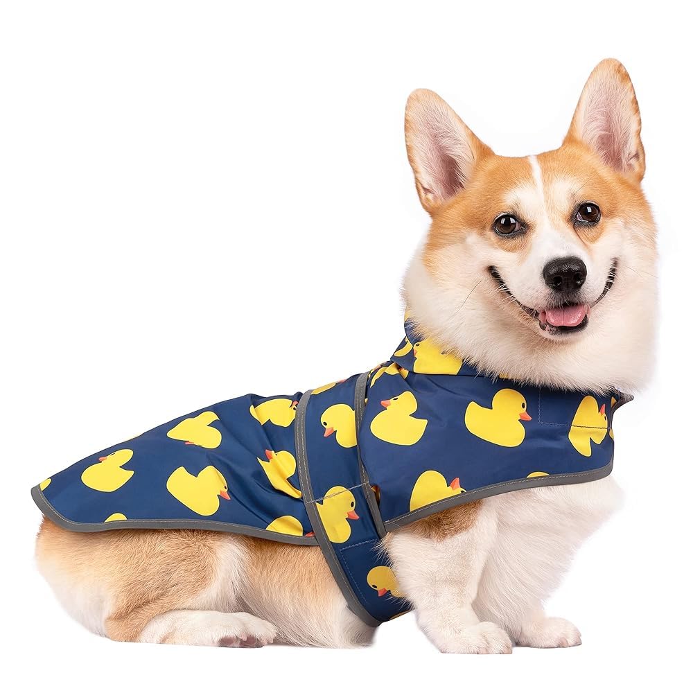 Dog Raincoat for Medium Dogs Waterproof Jacket Hooded Rain Coats with Reflective Strips Leash Hole & Poncho Adjustable Fit (Blue Duck / Medium)