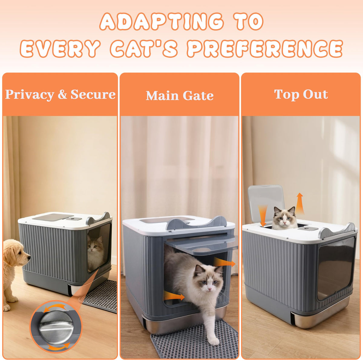 Stainless Steel Cat Litter Box Enclosed (White)