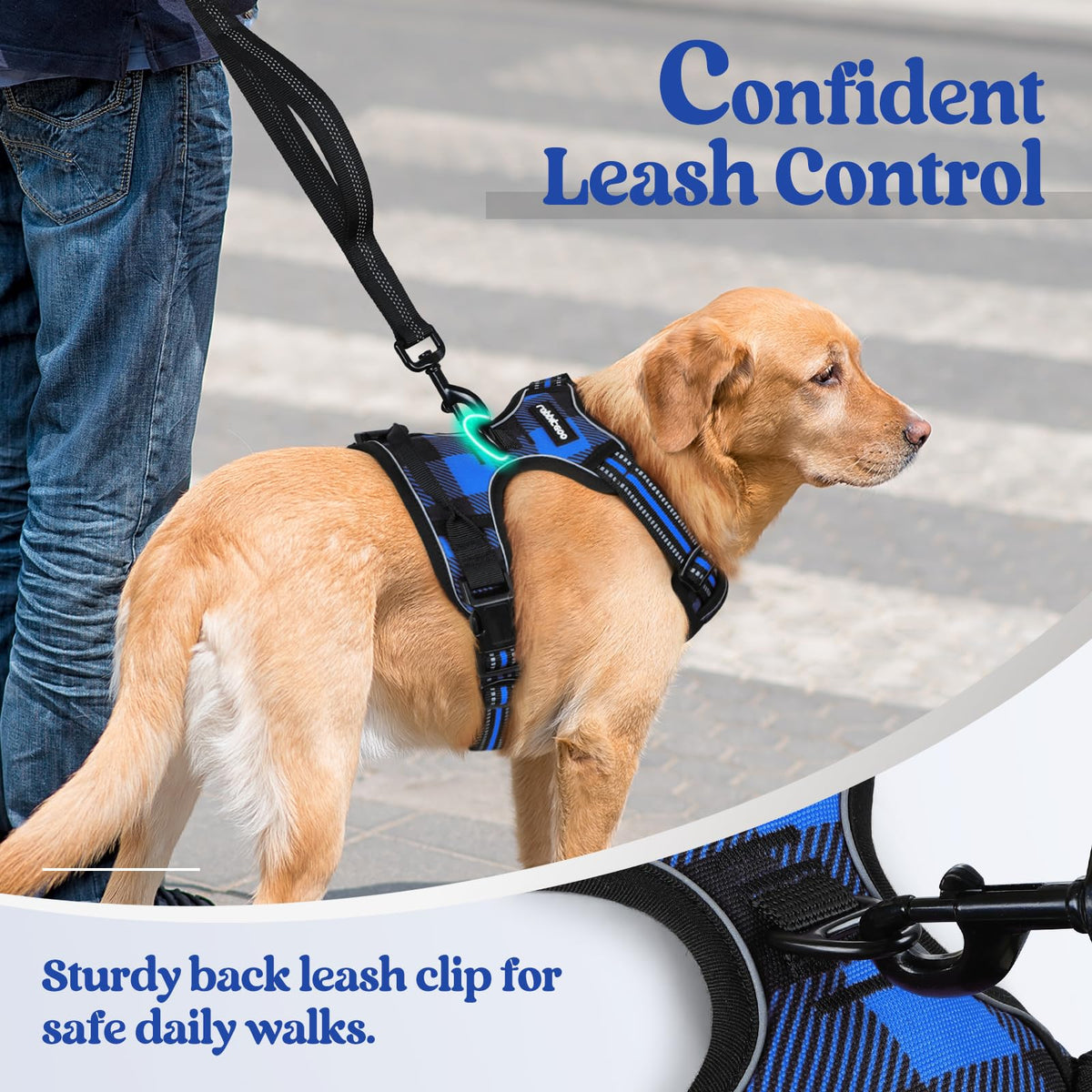 Dog Harness No Pull for Large Dogs with 2 Leash Clips (X-Large / Blue Plaid)
