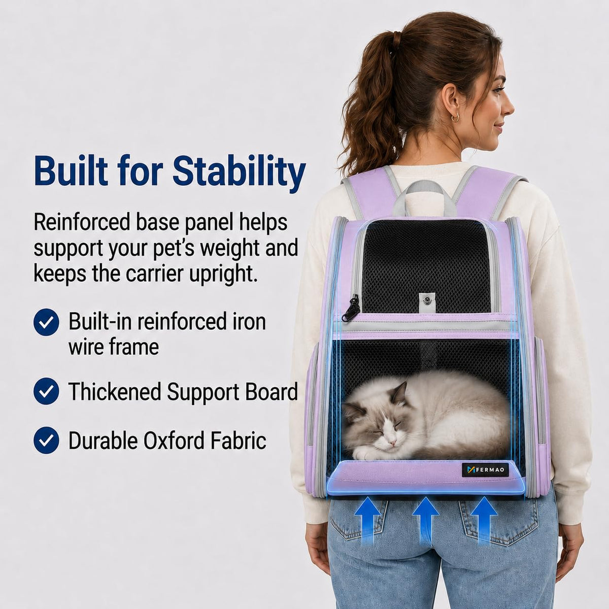 Cat Backpack Carrier for Small Dogs and Medium cat Puppy Kitten Bunny Pet Carrier Backpack Collapsible with Fully Ventilated Mesh with Safety Leash (Purple / 12.9"L x 10.6"W x 15.5"H)