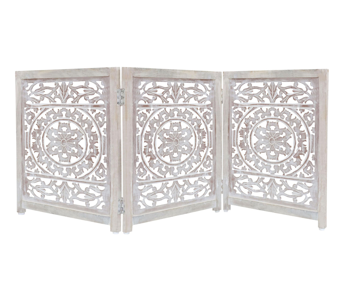 Wooden Foldable Pet Dog Gate (White Wash / 3 Panel)