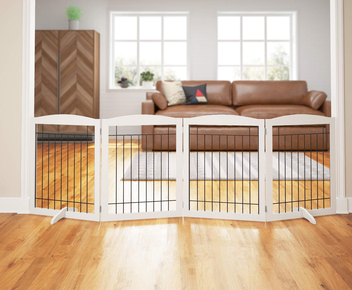 Extra Wide Dog gate for The House (White / 【4 Panels】96"W x 32"H)
