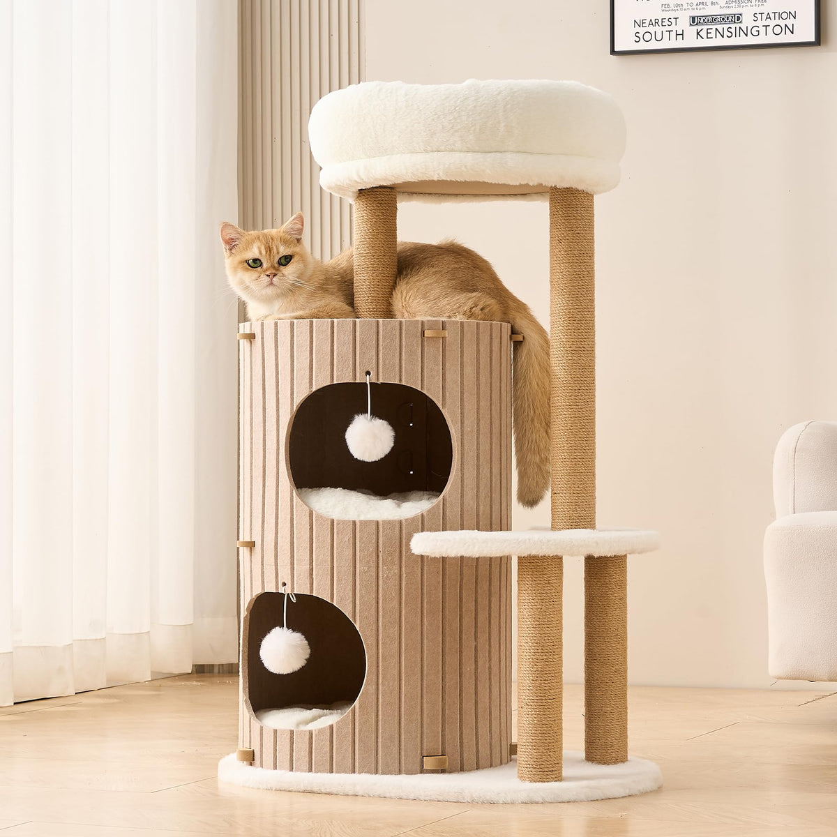 Modern Cat Tree for Indoor Small & Medium Cats (Latte Brown-36")
