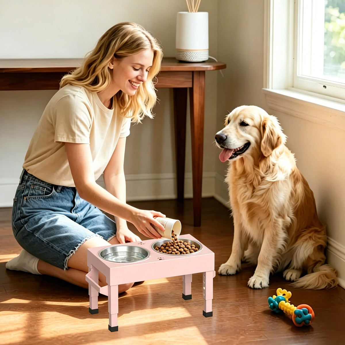 Elevated Dog Bowls Stand Large Breed (Pink)