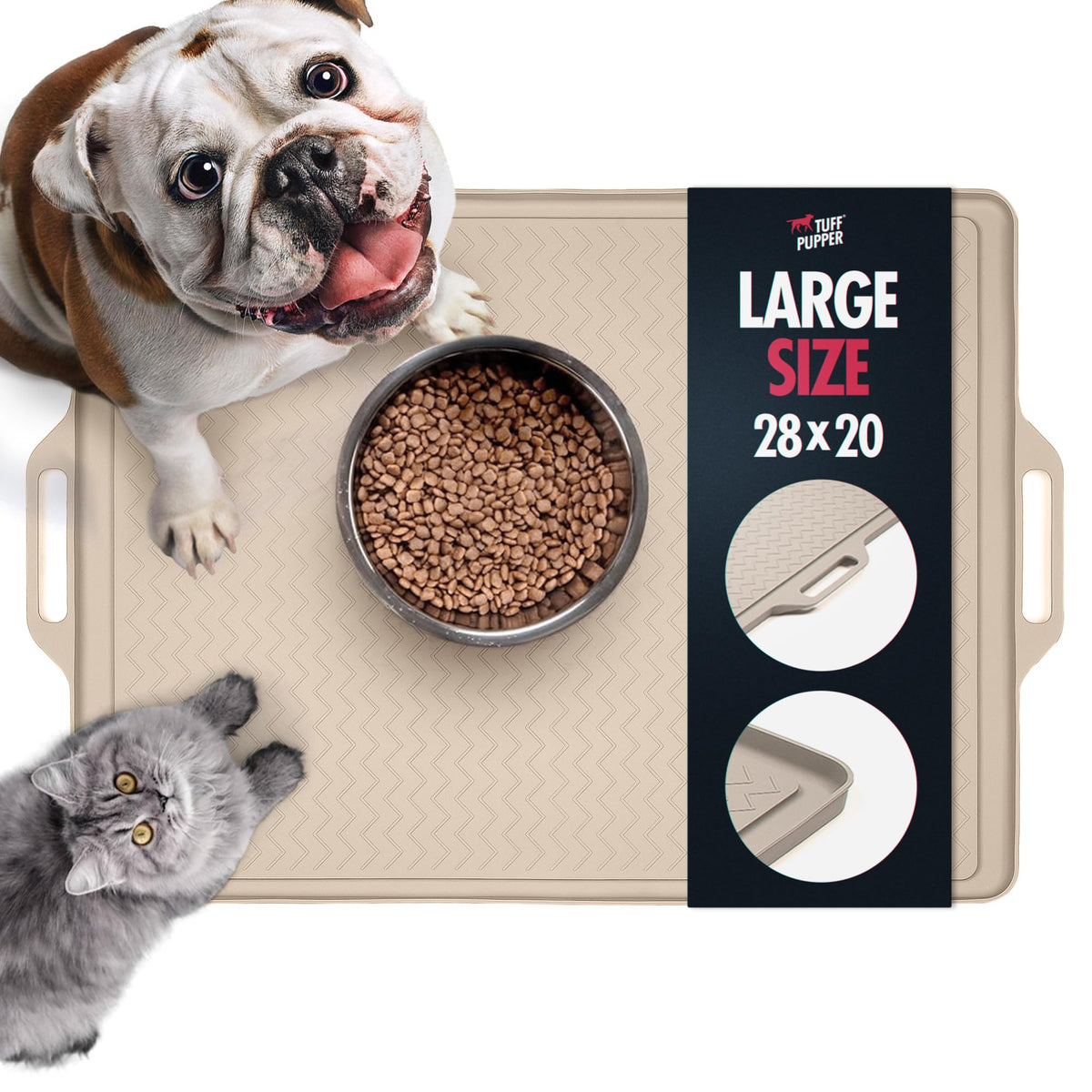 28x20 Large Dog Feeding Mat for Food and Water (Beige / Large - 28" x 20")