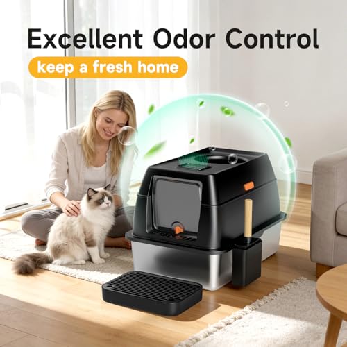 XL Enclosed Stainless Steel Litter Box with Mat