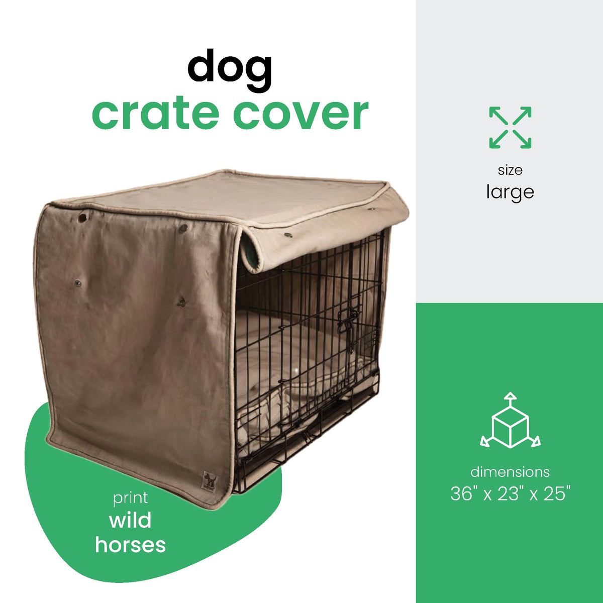 Tan Dog Crate Cover (Wild Horses / 36.0"L x 23.0"W x 25.0"H)